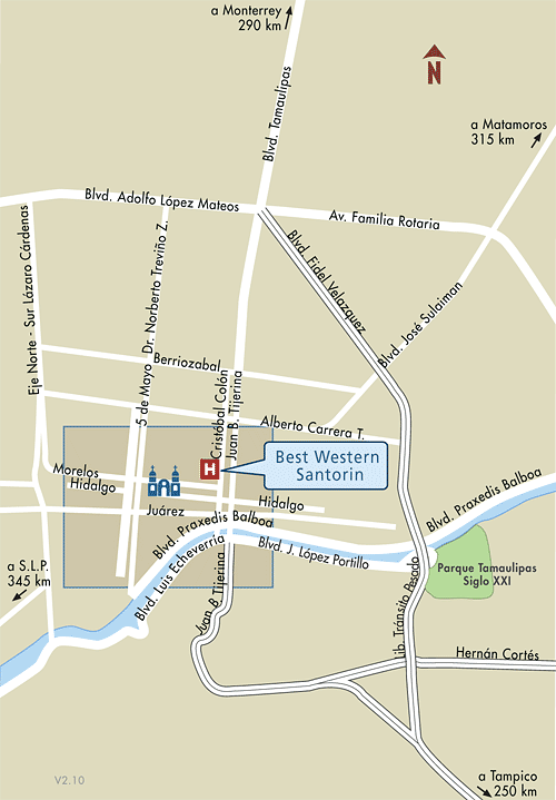 Mapa de Ubicacion Hotel Best Western Santorin, Ciudad Victoria Mexico