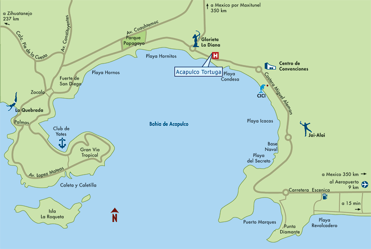 Mapa de Ubicacion Hotel Acapulco Tortuga, Acapulco Mexico