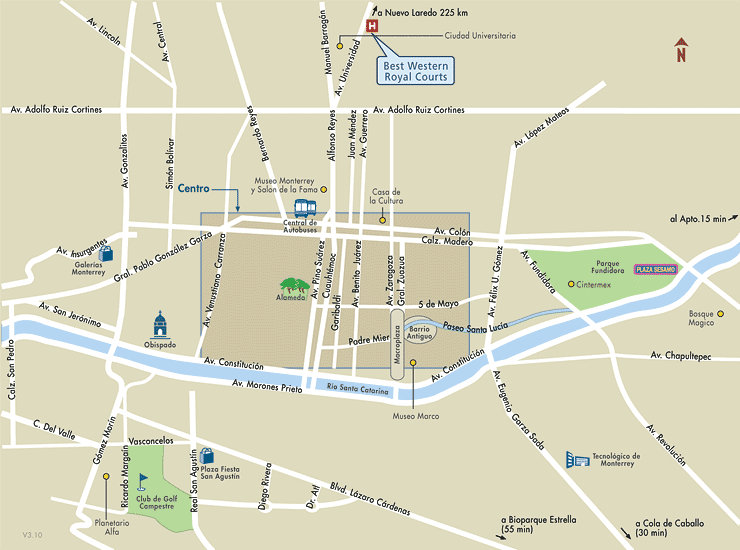 Mapa de Ubicacion Hotel Best Western Royal Courts, Monterrey Mexico