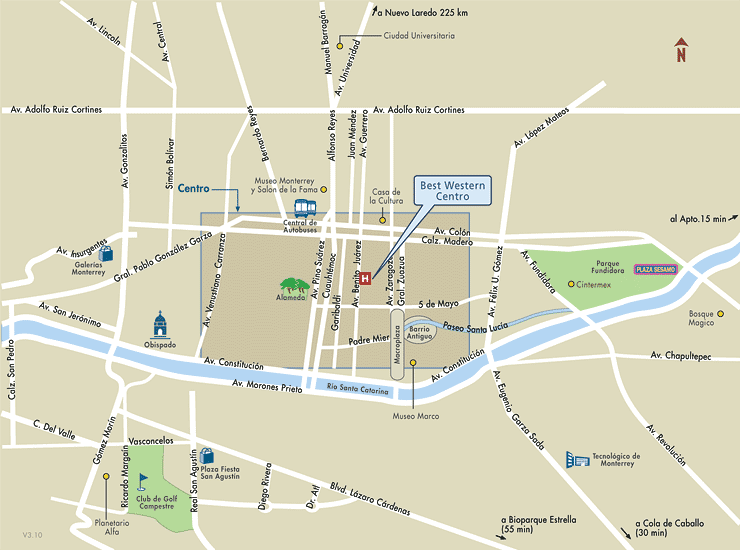 Mapa de Ubicacion Hotel Best Western Centro, Monterrey Mexico