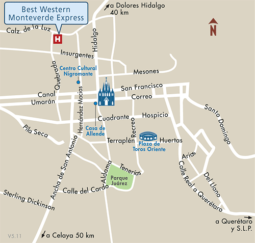 Mapa de Ubicacion Hotel Best Western Monteverde Express, San Miguel de Allende Mexico