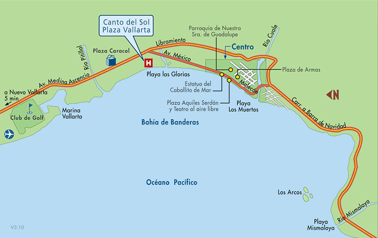 Mapa de Ubicacion Hotel Canto Del Sol Plaza Vallarta, Puerto Vallarta Mexico