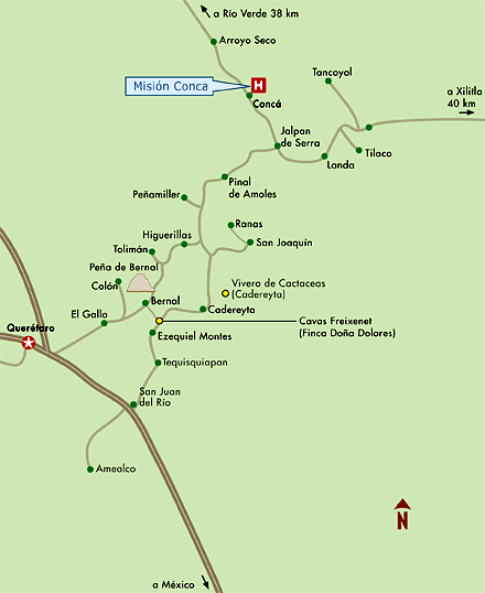 Mapa de Ubicacion Hotel Mision Conca, Sierra Gorda Mexico