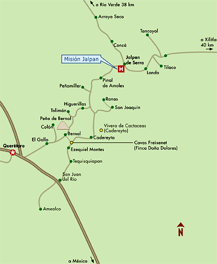 Mapa de Ubicacion Hotel Mision Jalpan, Sierra Gorda Mexico