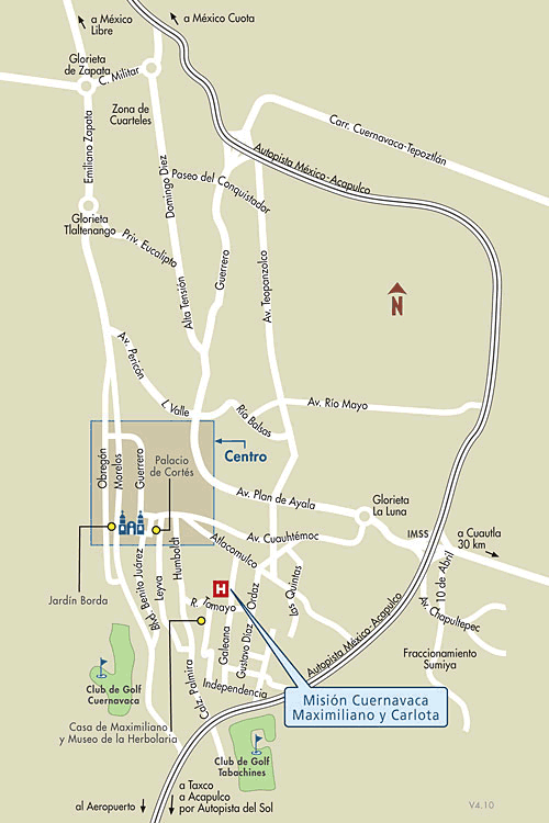 Mapa de Ubicacion Hotel Mision Cuernavaca Maximiliano Y Carlota, Cuernavaca Mexico