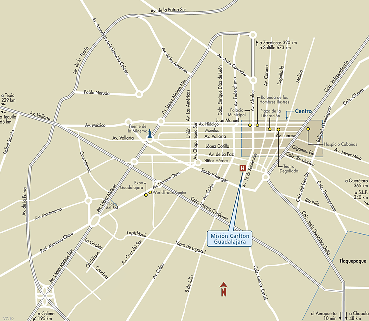 Mapa de Ubicacion Hotel Mision Carlton Guadalajara, Guadalajara Mexico