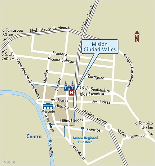Mapa de Ubicacion Hotel Mision Ciudad Valles, Ciudad Valles Mexico