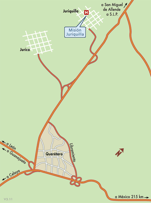 Mapa de Ubicacion Hotel Mision Juriquilla, Jurica y Juriquilla Mexico
