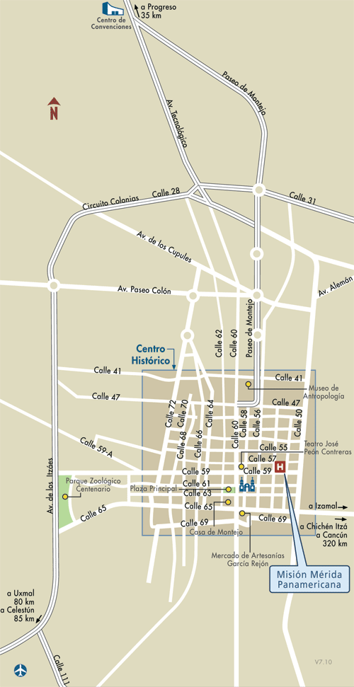 Mapa de Ubicacion Hotel Mision Merida Panamericana, Merida Mexico
