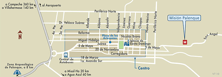 Mapa de Ubicacion Hotel Mision Palenque, Palenque Mexico