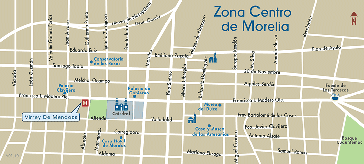 Mapa de Ubicacion Hotel Virrey De Mendoza, Morelia Mexico