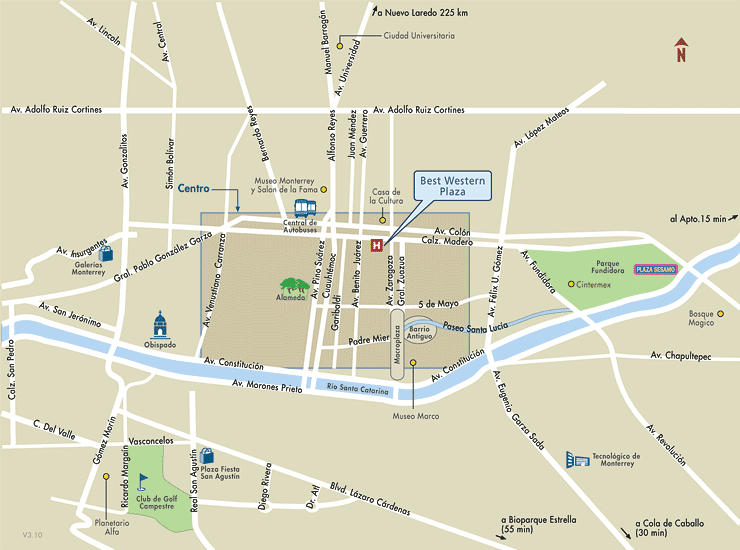 Mapa de Ubicacion Hotel Best Western Plaza, Monterrey Mexico